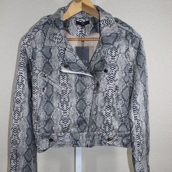 FATE Animal Print Faux Leather Moto Jacket with Zippers and Epaulets Sz Small - Picture 1 of 9